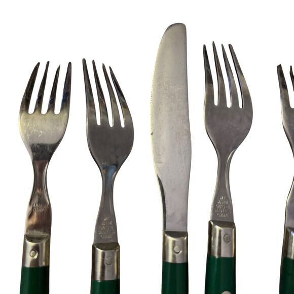 WF Washington Forge Mardi Gras Flatware Green MCM Stainless 6-Piece Fork Knife - Picture 6 of 13